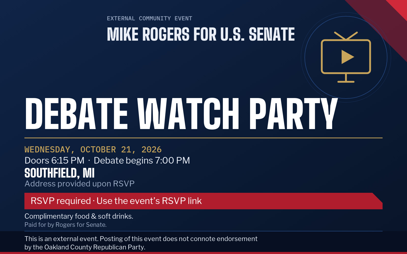 Event flyer: Mike Rogers Debate Watch Party