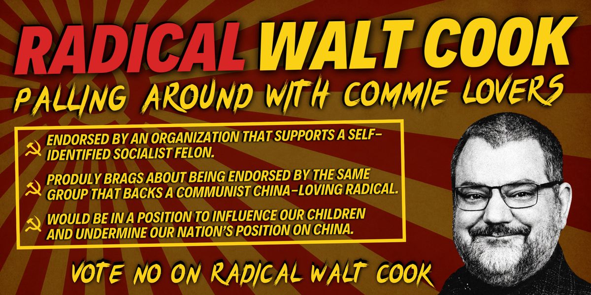 Mail piece 2 back: Radical Walt Cook, palling around with commie lovers